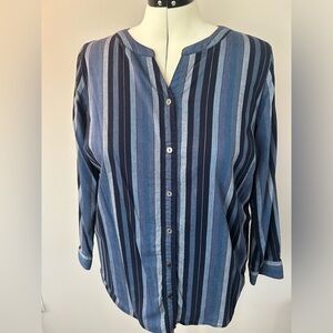 CJ Banks Blue Striped Blouse